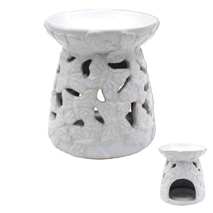 White Butterfly Embossed Ceramic Burner 13cm