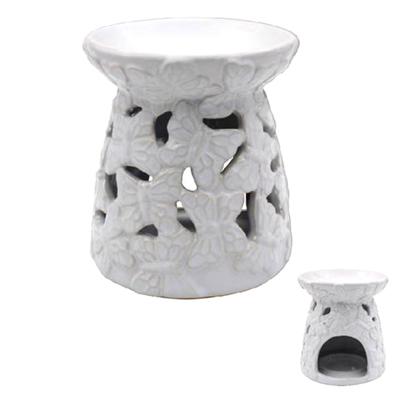 White Butterfly Embossed Ceramic Burner 13cm - £7.95